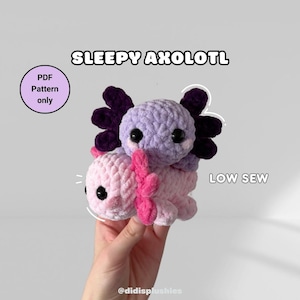 Sleepy Axolotl Crochet Pattern | small laying axolotl pattern | Low Sew | Didisplushies