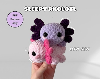 Patrón de crochet de ajolote dormido / Patrón de ajolote pequeño acostado / Costura baja / Didisplushies