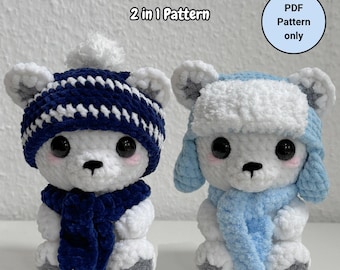 Baby Polar Bear Crochet Pattern | 2 in 1 Pattern | polar bear with two winter outfits | advanced beginner | didisplushies