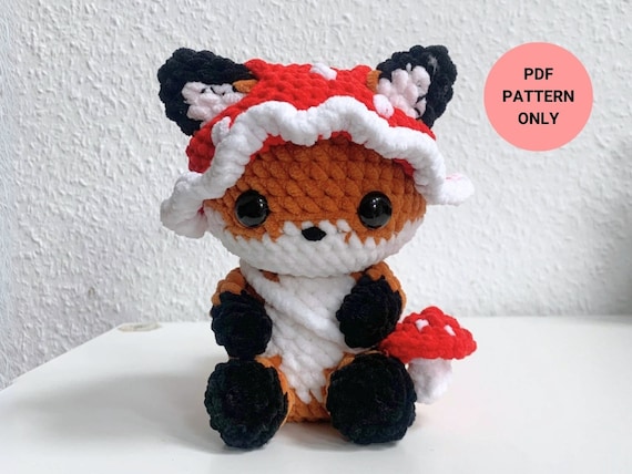 Baby Fox Crochet Pattern | Cottagecore Fox | cute fox with mushroom hat and bag | advanced beginner crochet pattern | Didisplushies