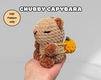 Chubby Capybara Crochet Pattern | small sitting capybara amigurumi with orange backpack | Didisplushies