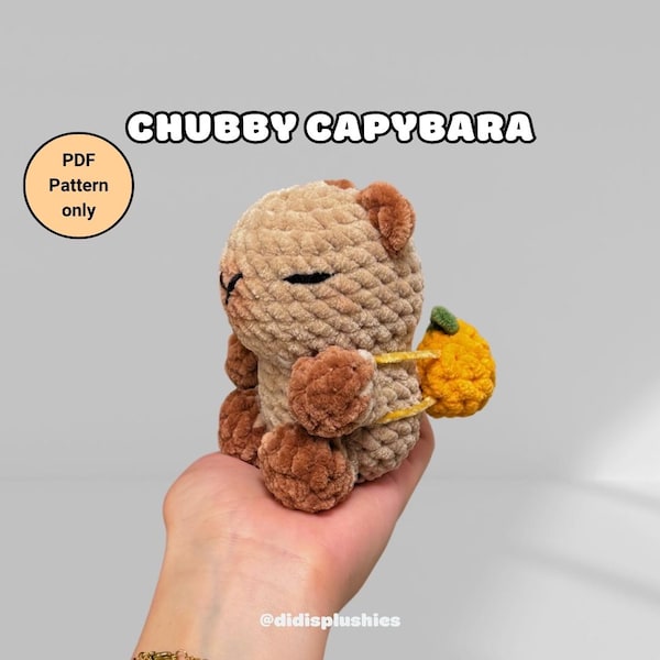 Chubby Capybara Crochet Pattern | small sitting capybara amigurumi with orange backpack | Didisplushies