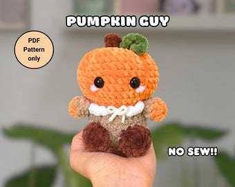 No Sew Pumpkin Guy Crochet Pattern | sitting pumpkin plushie amigurumi | Didisplushies
