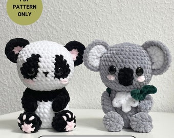 2 in 1 Pattern Bundle | Baby panda and koala crochet patterns | animals with accessories & backpacks | advanced beginner | Didisplushies