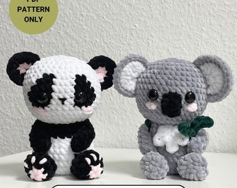 2 in 1 Muster-Bundle | Baby Panda und Baby Koala Häkelanleitungen | Babytiere mit Zubehör und Rucksäcken | fortgeschrittene Anfängermuster