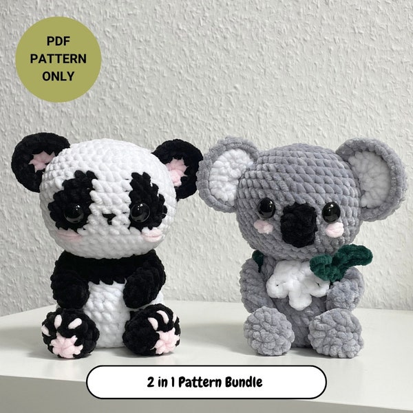 2 in 1 Pattern Bundle | Baby panda and Baby koala crochet patterns | baby animals with accessories and backpacks | advanced beginner pattern