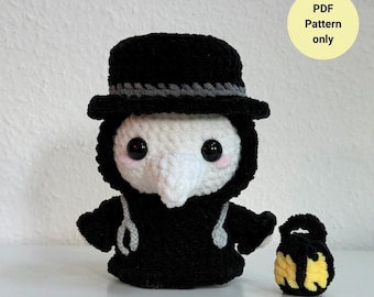 Plague Doctor Crochet Pattern |  Hat and hood are removable | includes stethoscope and lamp | Halloween amigurumi pattern | Didisplushies