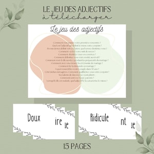 Adjectives game to download and print - wedding game - game for couples - 14 pages of adjectives - animation game