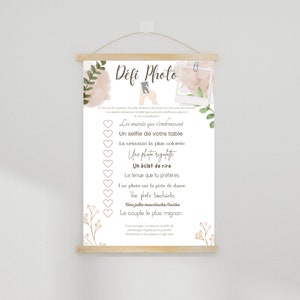 Reto fotográfico - póster del juego desafío fotográfico - animación de fotos de boda - para imprimir