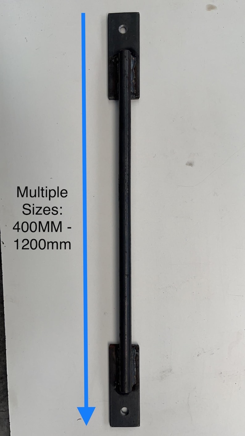 May include: Black metal bar handle with square end plates. Multiple Sizes: 400MM - 1200mm