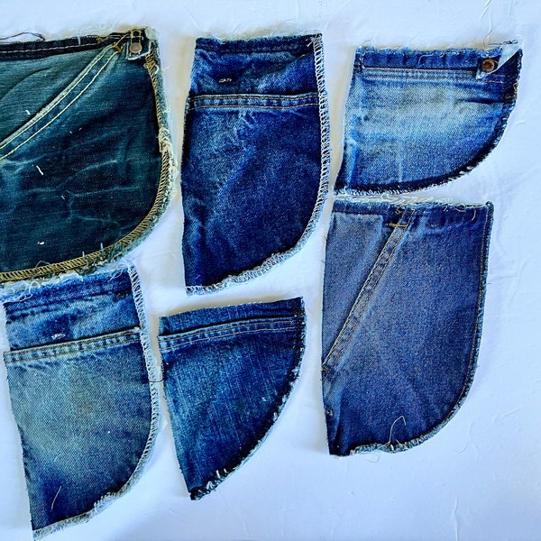 Pockets Salvaged Denim Blue Jean Cargo Coin Pockets