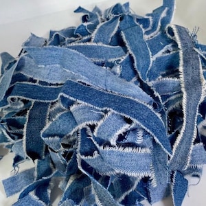 Reclaimed Denim Blue Jean Fabric Ribbon Scraps—Crafting