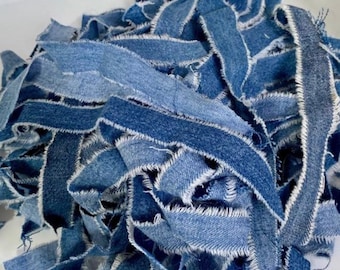 Reclaimed Denim Blue Jean Fabric Ribbon Scraps—Crafting