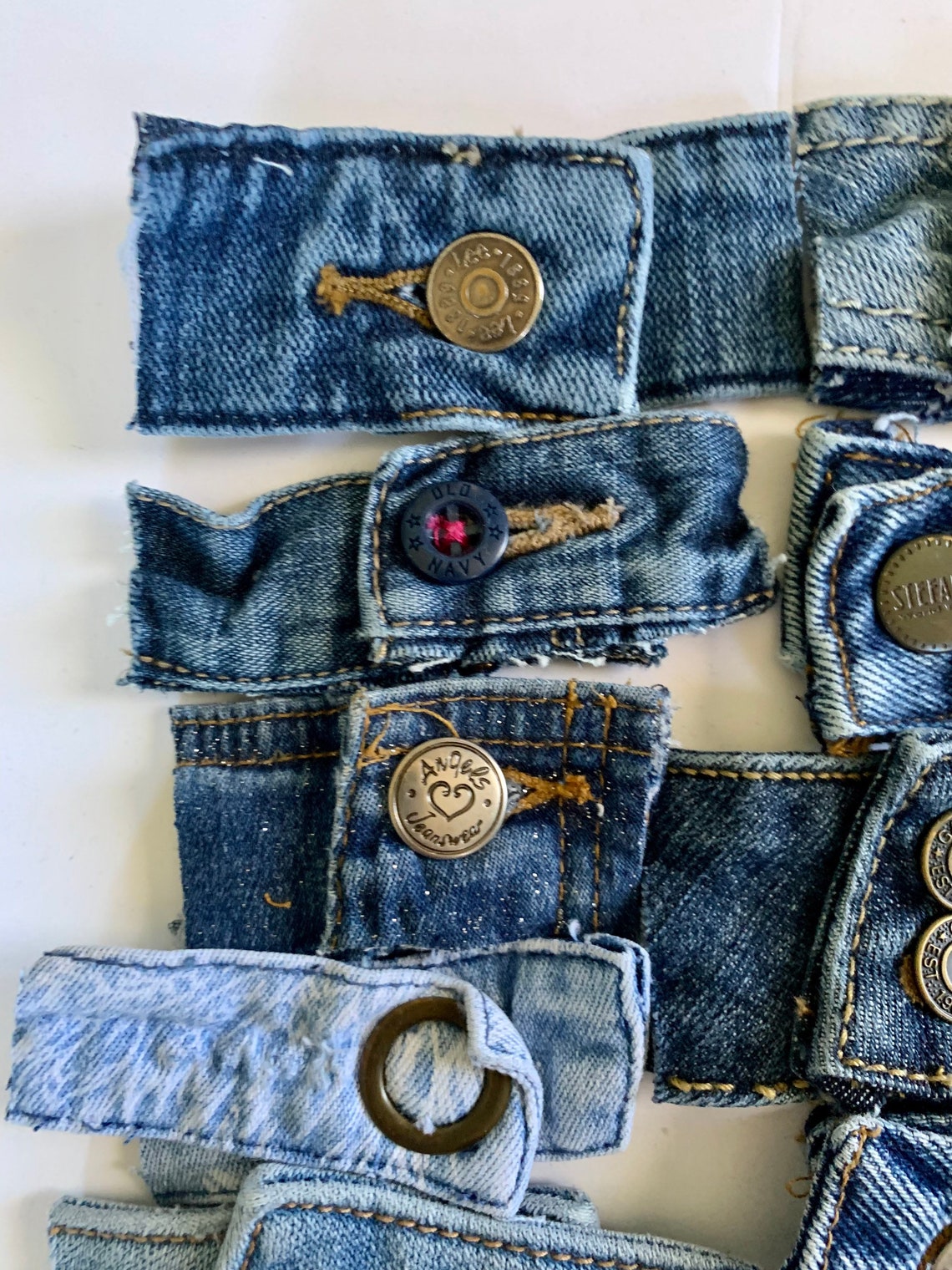 Reclaimed Blue Jean Waist Band Button Tab Sections to - Etsy