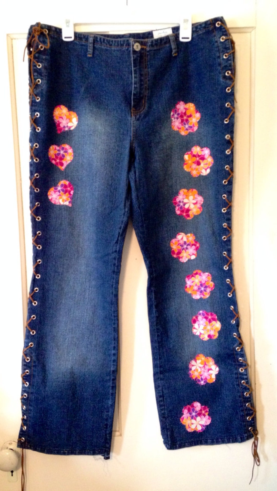 Boho Hippie Gypsy Altered Couture Jeans, Denim Blue Jeans Festival ...