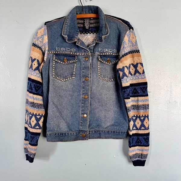 Vintage Denim Blue Jean Sweater Jacket