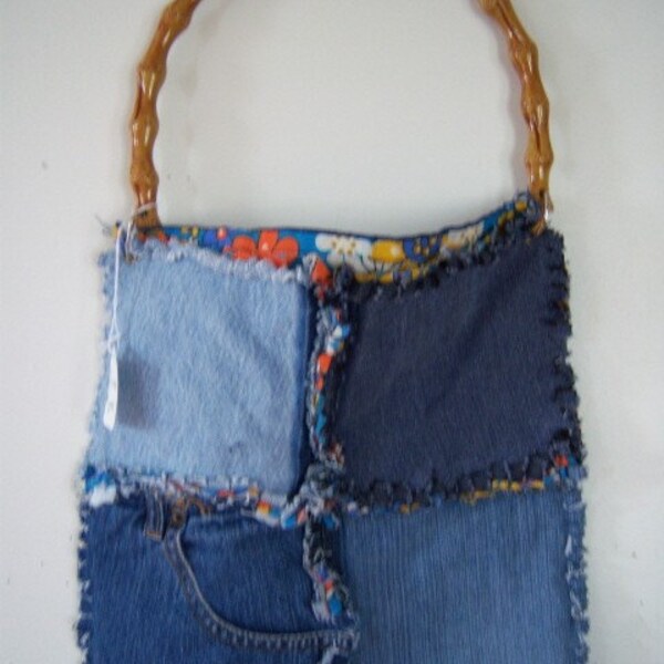 Handbag Recycled Denim Blue Jean Patch Purse Woodstock Festival Clothing