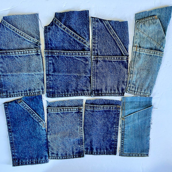 Pockets Salvaged Denim Blue Jean Cargo Painter Pockets