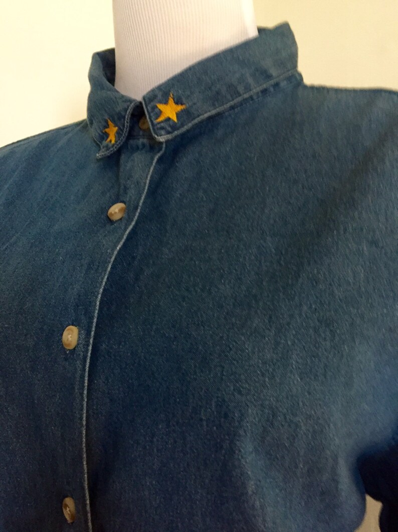 Vintage Plus Size Nautical Denim Shirt Jacket Blue Jean