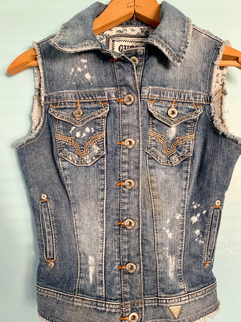 Vintage Guess Denim Blue Jean Vest Los Angeles 1981 Grunge