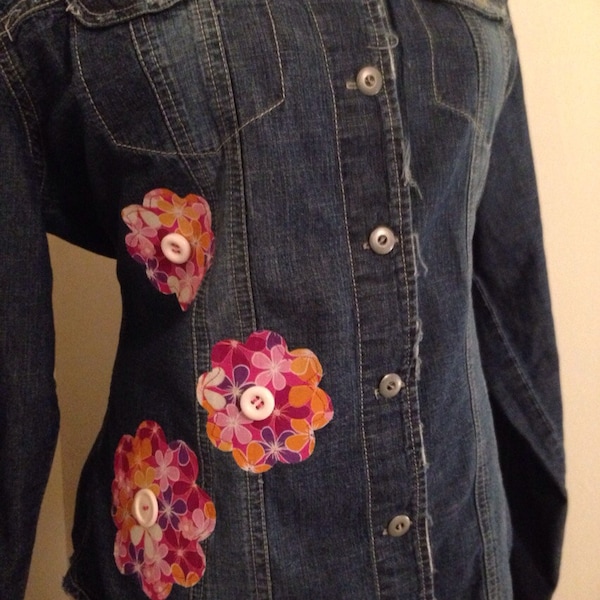 Altered Couture Upcycled Jean Jacket,Hippie Gypsy Bohemian Retro Look Denim  Blue Jean Jacket, OOAK