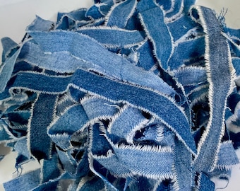 100 CT Denim Blue Jean Clothing Fabric Ribbon Scraps
