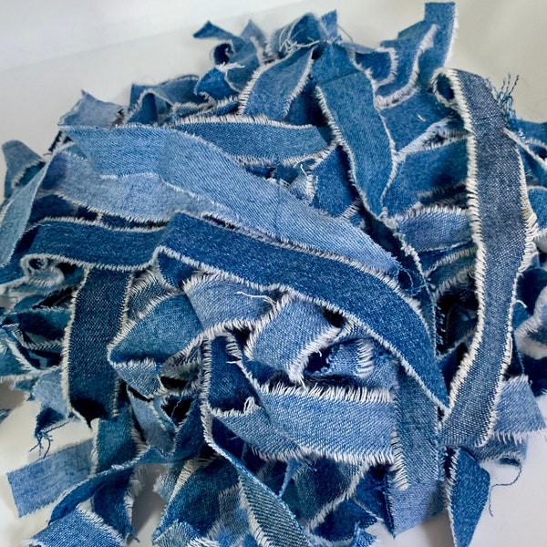 Reclaimed Denim Blue Jean Clothing Fabric Ribbon Scraps