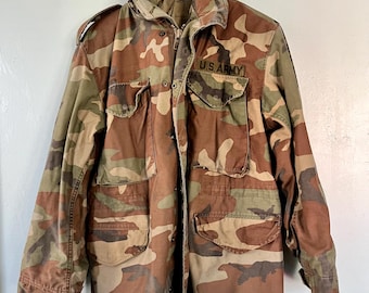 1980's Vintage US Army Camo Parka Cold Weather Jacket Military
