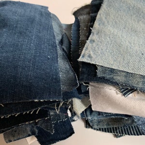 100 CT Salvaged Scrap Denim Blue Jean Fabric Pieces