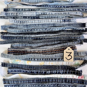 30 CT Salvaged Denim Blue Jean Seams for Repurposing