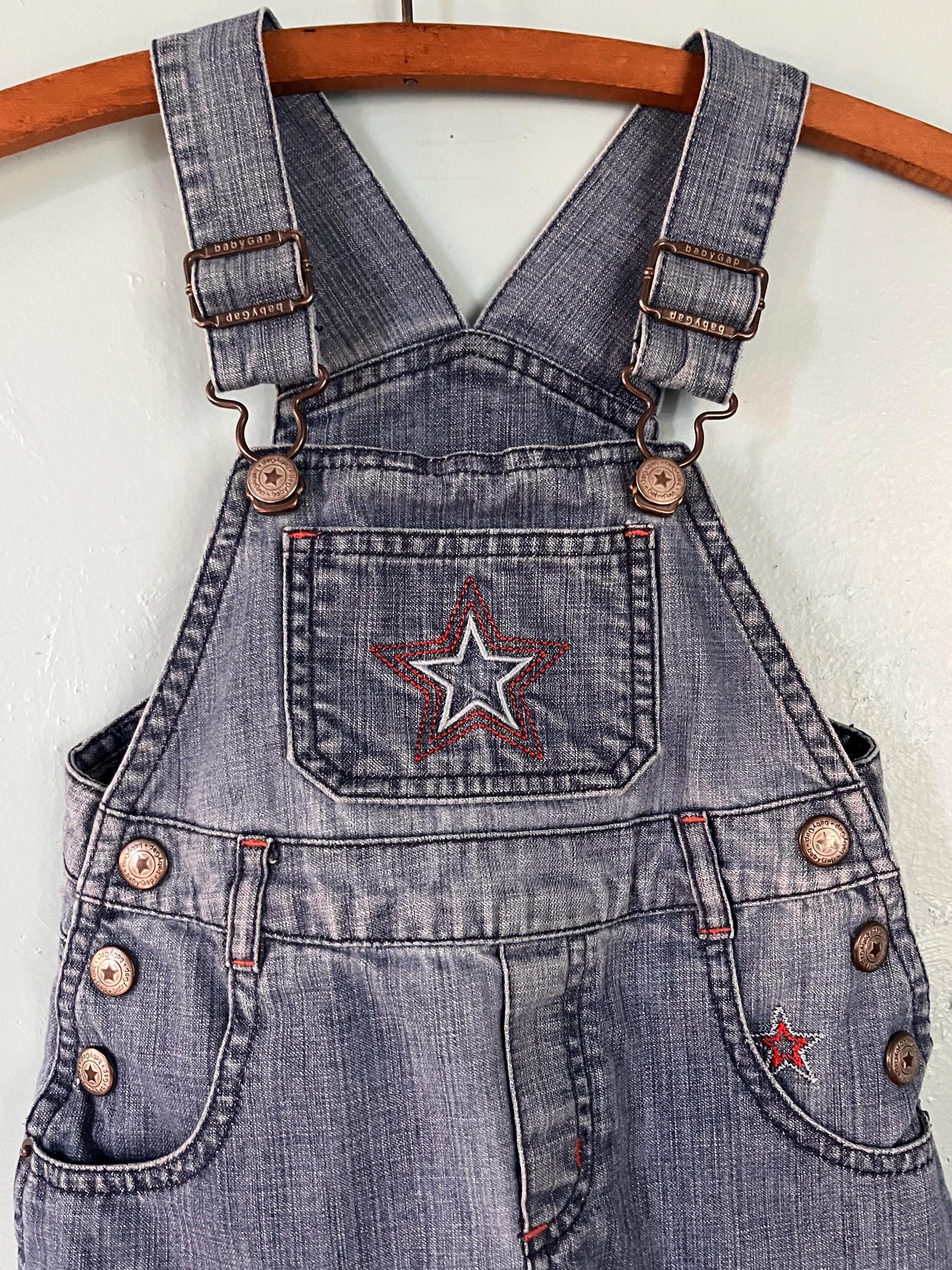 Salopette En Jean Gap Kids Pour Fille – Taille 4 (XS) – Bleue Avec Broderies Fleuries – Vintage