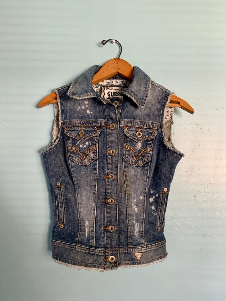 Vintage Guess Denim Blue Jean Vest Los Angeles 1981 Grunge