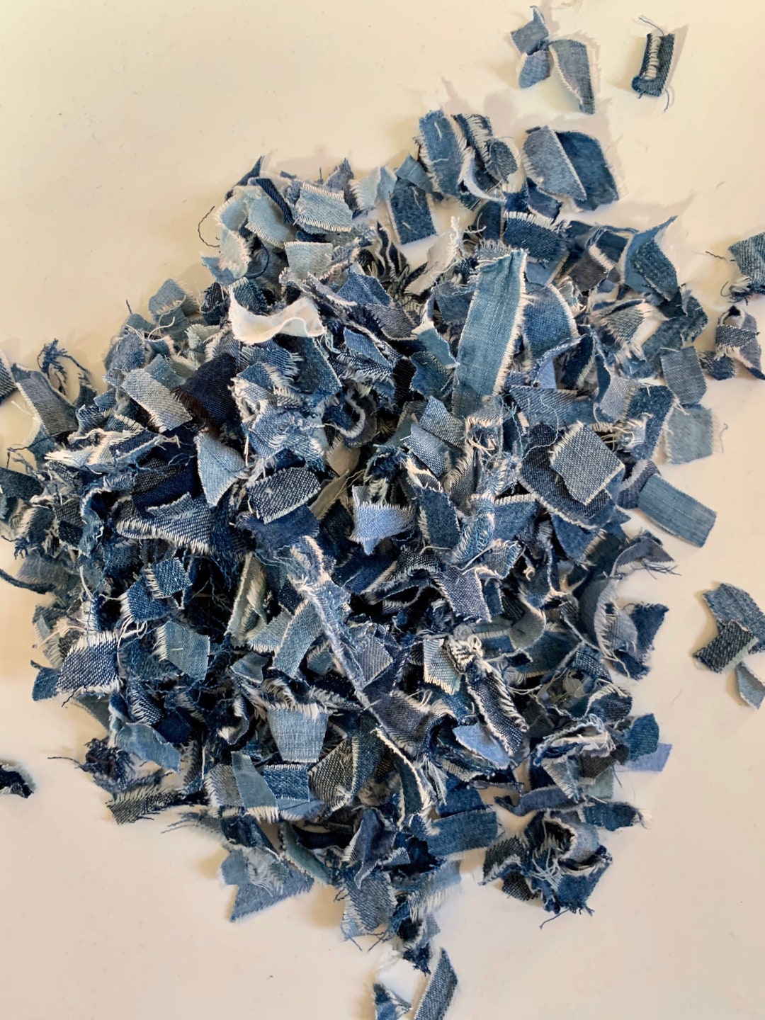 Confetti Salvaged Denim Blue Jean Fabric Confetti, Junk Journaling