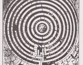 Vintage Maze Illustrated Print - 12th Century Church Labyrinth - Italy