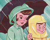 RESERVED FOR MENNA - Vintage Classroom Poster - Boy and Girl in the Rain - 1960s Educational Print