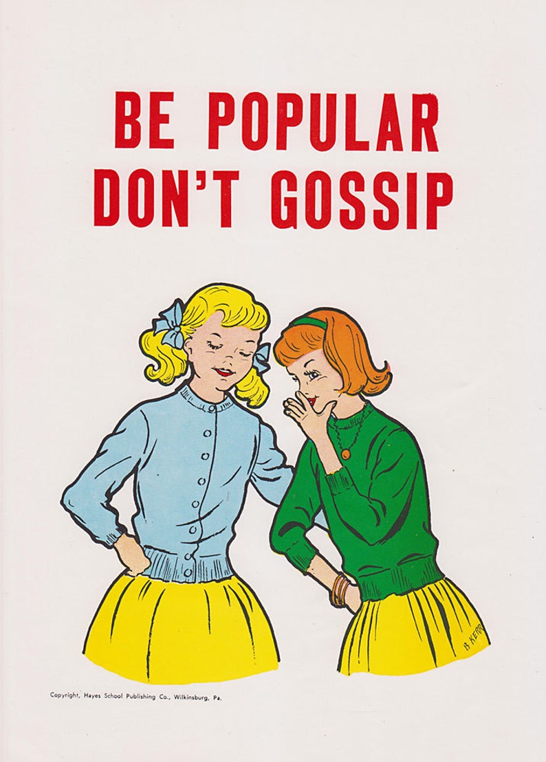 Vintage School Poster Be Popular Don't Gossip Good Manners Illustration 1959 image 1