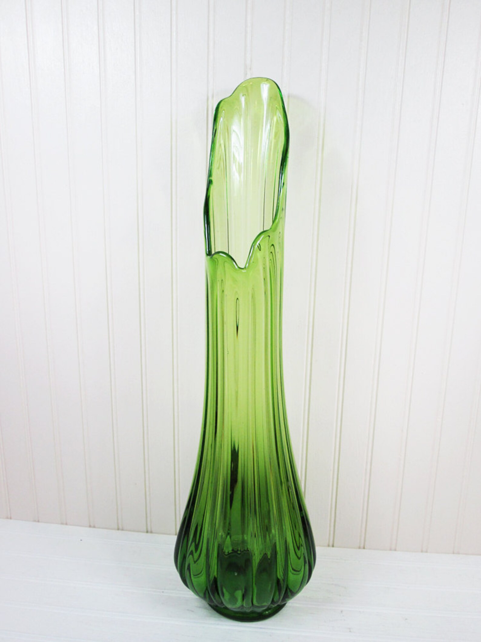 Vintage Viking Green Swung Glass Vase 22 Tall Stretch Etsy