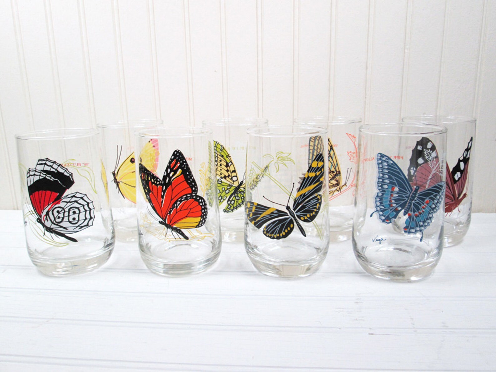 Set Of 8 Vintage Drinking Glasses Brockway Butterfly Vega Etsy