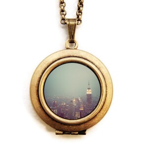 Photo Locket - New York Nights - New York City Skyline At Night Wearable Art Locket Necklace