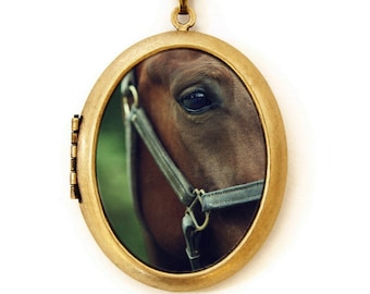 Paard medaillon - Belle - Paardensport bruin paard foto medaillon HALSKETTING