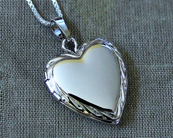 Valentines Day Sterling Silver Heart Locket Necklace - Keepsake Treasure Gift