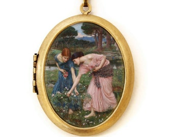 Gather Ye Rosebuds - Art Locket Necklace -John William Waterhouse - Famous Painting