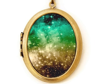 Photo Locket - Galaxy - Constellation Stars Cosmic Heaven Galaxy Photo Locket Necklace