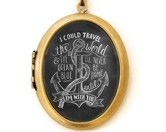 Locket - Chalkboard Art Locket Necklace - Inspirational Quote Jewelry - Anchor