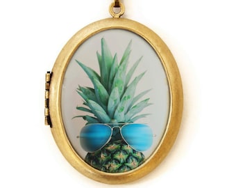 Photo Locket - Pineapple In Paradise - Deluxe Photo Locket Necklace