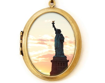 Statue of Liberty Silhouette - Photo Locket - NYC Photo Locket Necklace