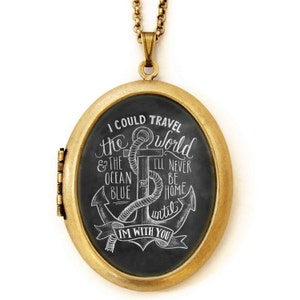 Locket - Chalkboard Art Locket Necklace - Inspirational Quote Jewelry - Anchor