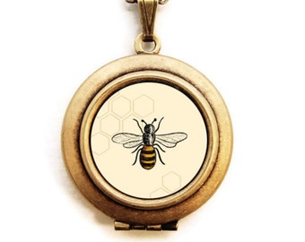 Art Locket - Bee Honeycomb Locket Necklace - Stocking Stuffer Gift for Her -A Lily and Val Collaboration