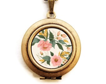 Art Locket - Floral Bouquet Pastel Colors Locket Necklace - Stocking Stuffer Gift for Her -A Lily and Val Collaboration