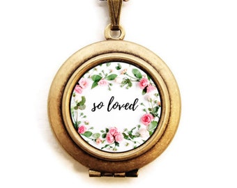 so loved floral Locket - Statement Inspirational Word Wear Locket Necklace